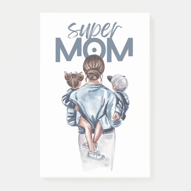 Bloco De Notas Personalized Super Mom with Son and Daughter Gift  (Frente)