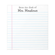 Personalized Teacher Lined Paper From The Desk Of