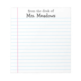 Bloco De Notas Personalized Teacher Lined Paper From The Desk Of