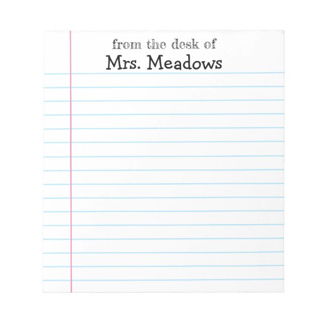 Bloco De Notas Personalized Teacher Lined Paper From The Desk Of (Frente)