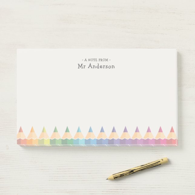 Bloco De Notas Personalized Teacher's Name Colorful Pencils (Na mesa)