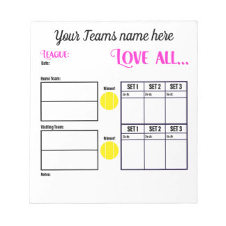 Bloco De Notas Personalized Tennis Team Scoresheets