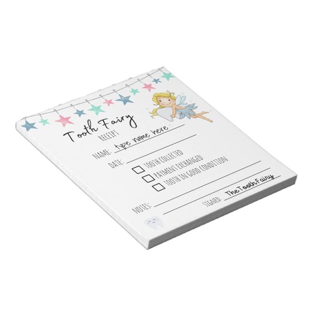 Bloco De Notas Personalized Tooth Fairy Receipts Gender Neutral N (Inclinado)
