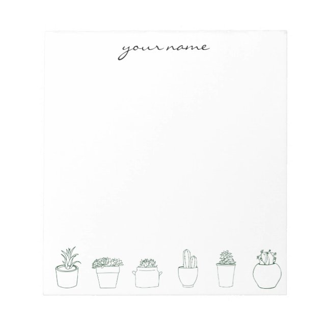 Bloco De Notas Personalized Watercolor Succulents Boho Notepad (Frente)