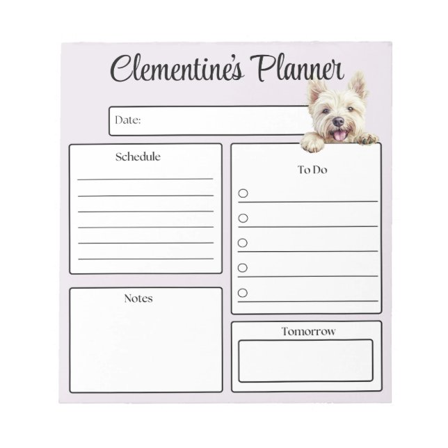 Bloco De Notas Personalized Westie Daily Planner (Frente)