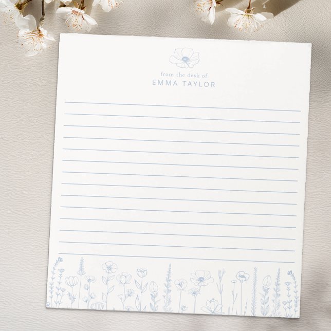 Bloco De Notas Personalized Wildflower Dusty Blue Desk Notepad (Dusty Blue Paper Pad)