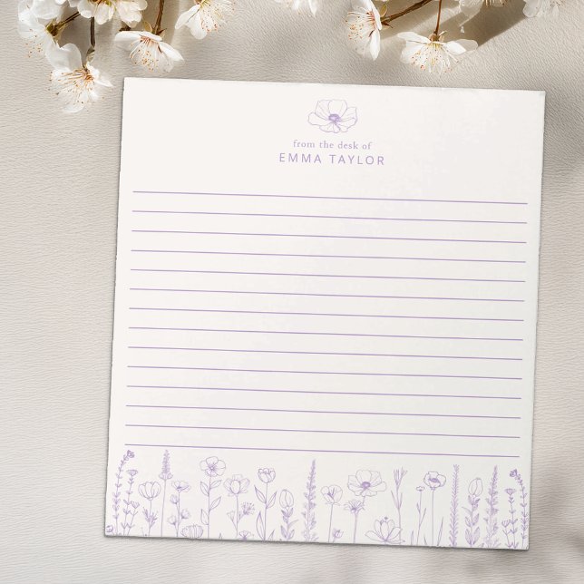 Bloco De Notas Personalized Wildflower Lavender Desk Notepad (Lavender Paper Pad)