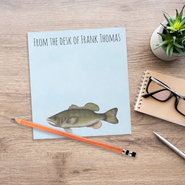 Bloco De Notas Pescador de lata de pesca simples de Na moda natur (Personalized bass fishing desk stationery with freshwater fish and lake life theme.)