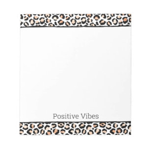 Bloco De Notas Pêssego Branco Impressão Preta-Leopardo