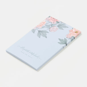 Bloco De Notas Pêssego Floral Dusty Blue Sage Casamento Folha