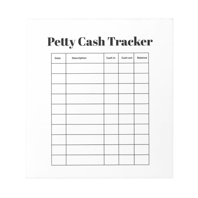 Bloco De Notas Petty Cash Tracker Notepad (Frente)