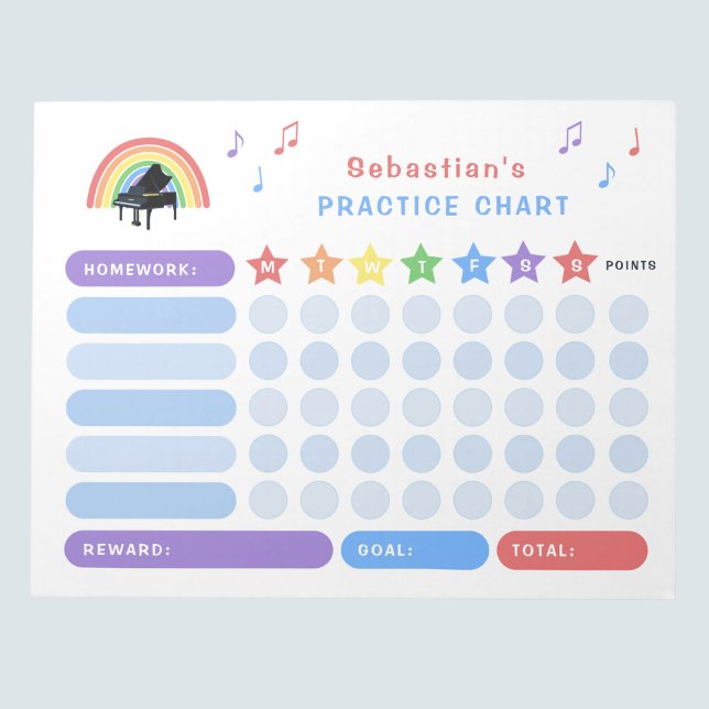 Bloco De Notas Piano Prática Música Notas do Rainbow Reward Chart (Criador carregado)