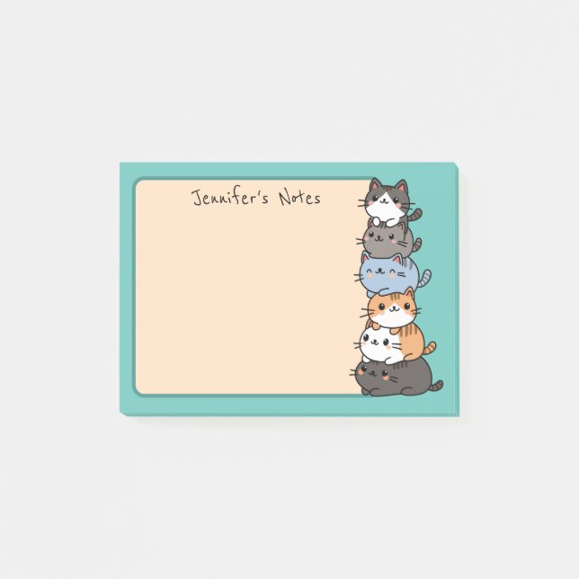 Bloco De Notas Pilha Adorável De Gatinhos Kawaii Personalizada (Frente)