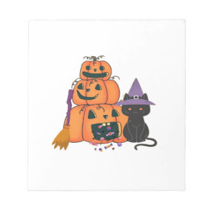 Bloco De Notas Pilha de Abóbora de Halloween com Gato Preto, Doce