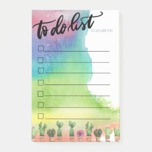 Bloco De Notas Pincelada de Aquarela,Lista de Tarefas do Cacto