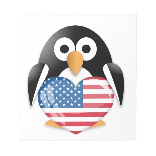 Bloco De Notas Pinguim com bandeira dos EUA (Frente)