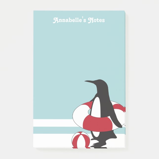 Bloco De Notas Pinguim de Desenho Animado Fofo Azul Claro Diversã (Frente)