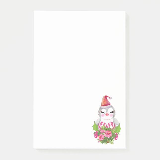 Bloco De Notas Pinguim de Natal bonito em Santa Hat (Frente)