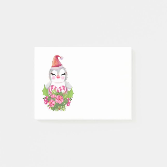 Bloco De Notas Pinguim de Natal bonito em Santa Hat (Frente)