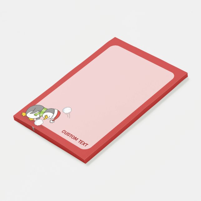 Bloco De Notas Pinguim de Natal ganhando uma bola de neve (Inclinado)