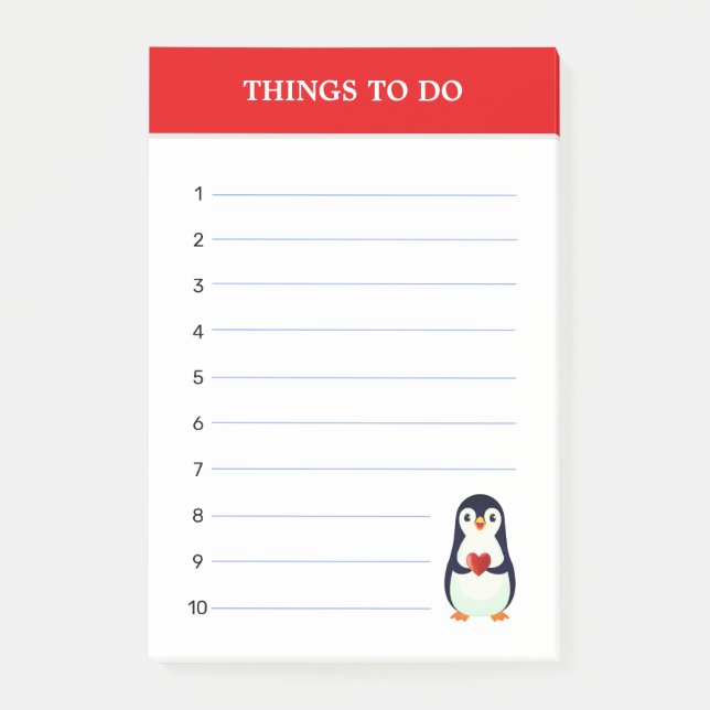 Bloco De Notas Pinguim Fofo & Coisas para Fazer Notas Editáveis (Frente)