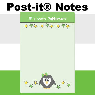 Bloco De Notas Pinguim fofo estrela nome crianças verde amarelo