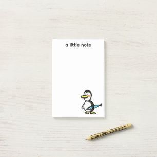 Bloco De Notas Pinguim Fofo Segurando um Peixe Azul