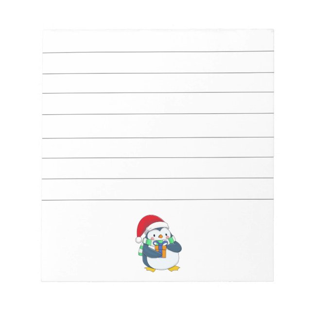 Bloco De Notas Pinguim num chapéu de Natal com um presente (Frente)
