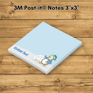 Bloco De Notas Pinguim pequeno com bolas de neve acenando