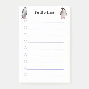 Bloco De Notas Pinguins na Lista de Tarefas com linhas brancas