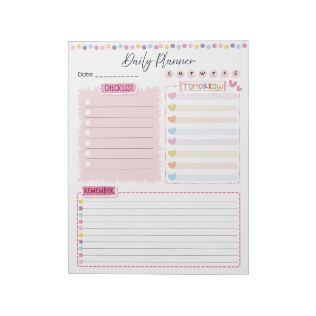 Bloco De Notas Pink Aesthetic Daily Planner Notepad (Invertido)