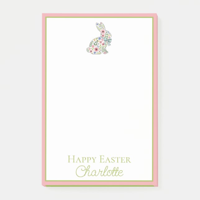 Bloco De Notas Pink and Blue Wildflower Easter Rabbit (Frente)