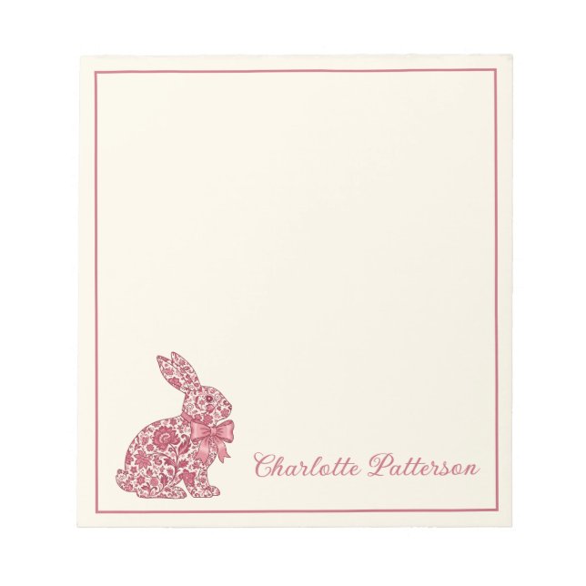 Bloco De Notas Pink and Cream Chinoiserie Easter Rabbit (Frente)