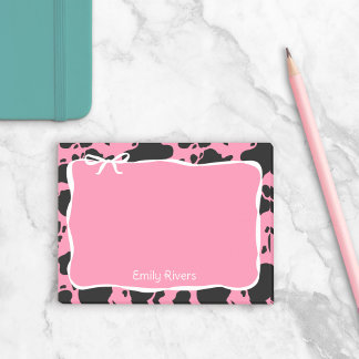 Bloco De Notas Pink Cow Print & White Bow With Your Name