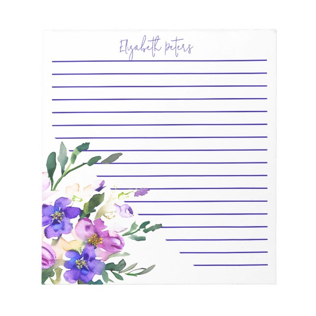 Bloco De Notas Pink e roxo floral personalizado (Frente)