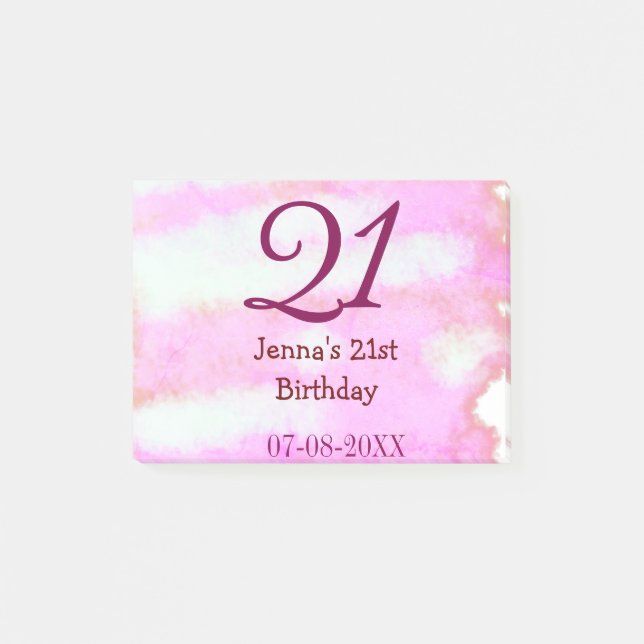 Bloco De Notas Pink green pastel 21st birthday simple name date g (Frente)