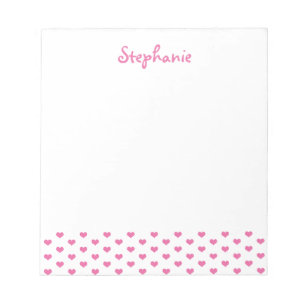 Bloco De Notas Pink Heart Pattern on White Girly Name