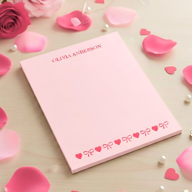 Bloco De Notas Pink Hearts e Bows Dia dos Namorados Personalizado (Criador carregado)
