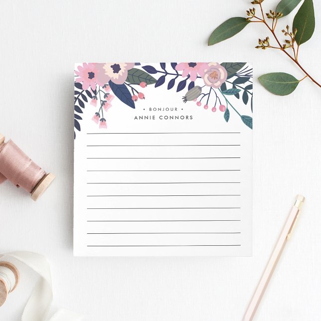 Bloco De Notas Pink Meadow | Floral Personalizado Vinculado (Criador carregado)