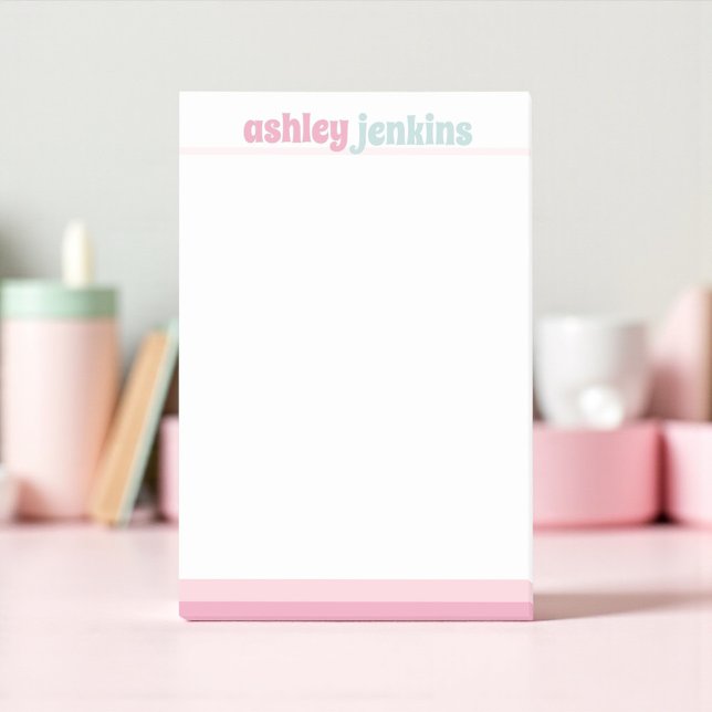 Bloco De Notas Pink & Mint Modern Name, Minimalist (Pink and mint personalized stationery notepad sticky notes gift)