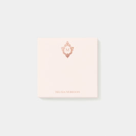 Bloco De Notas  Pink Monogram Crest Elegant Vintage Rose Gold