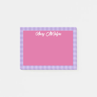 Bloco De Notas Pink Purple Gingham Border Name In Cool Script