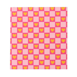 Bloco De Notas Pink Red Yellow Heart Love Checkered Y2K Padrão