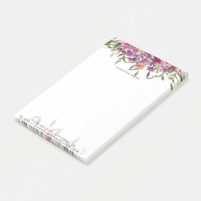 Bloco De Notas Pink watercolor floral personalizado (Inclinado)