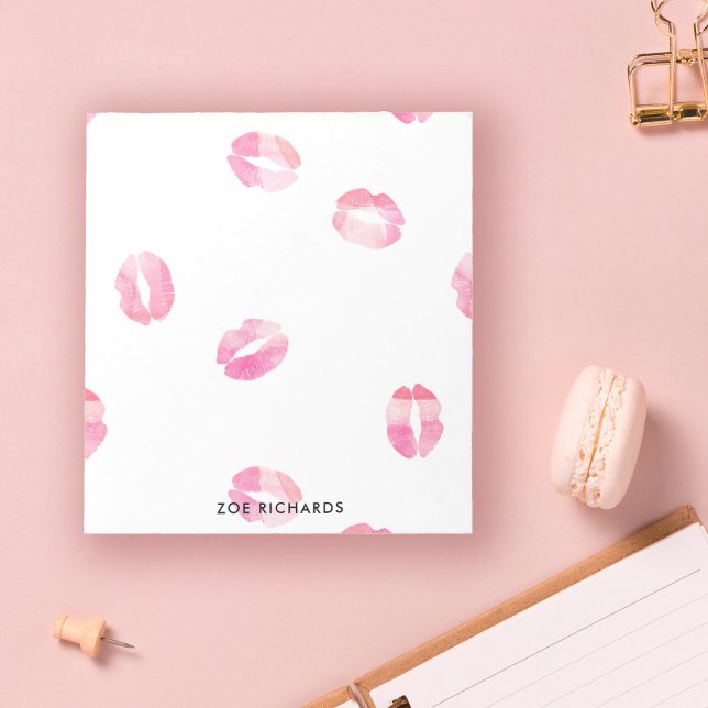 Bloco De Notas Pink Watercolor Kisses - Nome (Criador carregado)