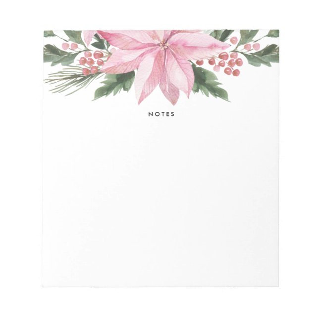 Bloco De Notas Pink Watercolor Poinsettia e Hollies Garland (Frente)