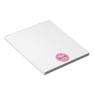 Bloco De Notas Pink & White Simple Monogram Classic Trendy