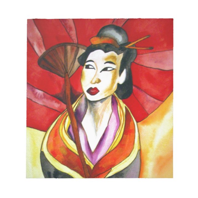 Bloco De Notas Pintura a aquarela original em Geisha (Frente)