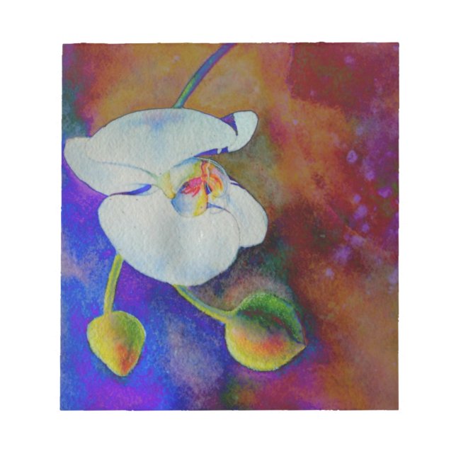 Bloco De Notas Pintura aquosa de orquídea branca havaiana (Frente)