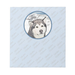 Bloco De Notas Pintura de Malamute no Alasca - Arte de Cachorro O